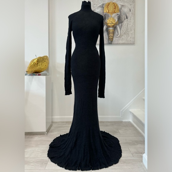 BALENCIAGA Distressed cotton-blend turtleneck long sleeve black maxi dress - Picture 8 of 15